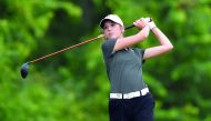 Rachel Heck tees off on the 15th hole during the first round of the U.S. Women's Open golf tournament at Trump National Golf Club in Bedminster, New Jersey,  July 13, 2017. Credit: Eric Sucar-USA TODAY Sports
