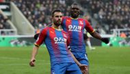 Crystal Palace's Luka Milivojevic celebrates scoring their first goal with Christian Benteke REUTERS/Scott Heppell 