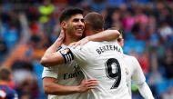 Real Madrid's Karim Benzema and Marco Asensio celebrate scoring their second goal REUTERS/Javier Barbancho