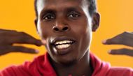 Kenya's runner Paul Lonyangata, who is aiming to become the first three-time winner of the Paris Marathon, answers journalists questions on March 14, 2019 in Kaptagat, a training camp for Kenyan runners in the Kenyan mountains. AFP / Franck Fife
 