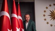 FILE PHOTO: In this file photo taken on March 31, 2019 Turkish President Tayyip Erdogan arrives at the news conference room at Huber Mansion in Istanbul, following local elections. AFP / BULENT KILIC
