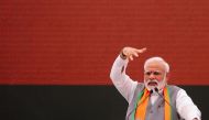 Indian Prime Minister Narendra Modi gestures at an event to present the Bharatiya Janata Party (BJP) election manifesto in New Delhi on April 8, 2019. AFP