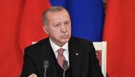 Turkish President Tayyip Erdogan attends a news briefing following the talks with his Russian counterpart Vladimir Putin at the Kremlin in Moscow, Russia April 8, 2019. Sputnik/Alexei Nikolsky