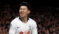 Tottenham's Son Heung-min celebrates scoring their first goal. (Champions League Quarter Final First Leg - Tottenham Hotspur v Manchester City - Tottenham Hotspur Stadium, London, Britain - April 9, 2019)   Action Images via Reuters/Paul Childs 
