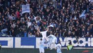 SPAL's Sergio Floccari celebrates scoring their second goal with team mates REUTERS/Alberto Lingria
