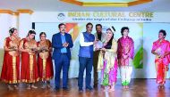 Indian artistes being honoured during a show at Ashoka Hall of Indian Cultural Centre. 
