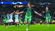  Tottenham Hotspur's Spanish striker Fernando Llorente (C) celebrates scoring his team's third goal during the UEFA Champions League quarter final second leg football match between Manchester City and Tottenham Hotspur at the Etihad Stadium in Manchester,