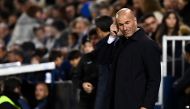 Real Madrid's French coach Zinedine Zidane reacts during the Spanish league football match between Club Deportivo Leganes SAD and Real Madrid CF at the Estadio Municipal Butarque in Leganes on April 15, 2019. / AFP / PIERRE-PHILIPPE MARCOU