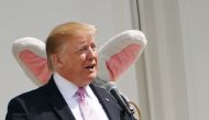 US President Donald Trump speaks during the annual White House Easter Egg Roll on the South Lawn of the White House in Washington, DC on April 22, 2019. / AFP / MANDEL NGAN