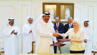 Qatar Chamber’s First Vice-Chairman Mohamed bin Ahmed bin Towar Al Kuwari and Jelena Jovanovic, Head of the Serbian delegation and Director of the International Economic Relations Sector at the Chamber of Commerce & Industry of Serbia, and other officials