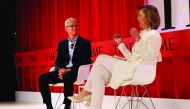 Apple CEO Tim Cook speaks with former TIME managing editor Nancy Gibbs at the TIME 100 Summit on April 23, 2019 in New York City. The day-long TIME 100 Summit showcases the annual TIME 100 list of the most influential people in the world. Spencer Platt/Ge