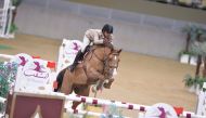 Salmeen Sultan Al Suwaidi guiding Guilder’s Empire Of The Sun  over an obstacle during the Big Tour competition yesterday. 