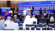 International Association of Athletics Federations President, Sebastian Coe (centre) addressing the gathering during a press conference held at the InterContinental Doha The City, yesterday, ahead of the opening round of the 2019 Diamond League which will