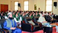 Students and faculty members of Pakistan International School Qatar during the workshop on speaking skills.