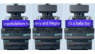 A combination of pictures shows the congratulatory banner message circling the BT Tower reading 