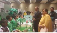 The Ambassador of Pakistan to the State of Qatar, Syed Ahsan Raza Shah, and the Principal of Pakistan International School Qatar, Nargis Raza Otho, visiting the project displayed by the students.
