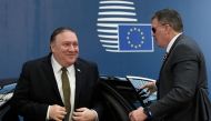 US Secretary of State Mike Pompeo (L) arrives at the EU headquarters in Brussels on May 13, 2019.  AFP / JOHN THYS