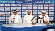 Major Abdullah Al Ghanim, Official Spokesperson, Security Committee, Khalid Al Namaa, Head of Media, Amir Cup Organising Committee, and Khalid Mubarak Al Kuwari, Director of Marketing and Communication, QFA during a press conference yesterday. Pic: Abdul 