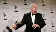 Actor Tim Conway holds his Emmy award for outstanding guest actor in a comedy series for 