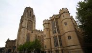 The Wills Memorial Building, part of the University of Bristol, is pictured in Bristol, south west England on May 16, 2019.  AFP / Geoff Caddick

