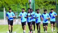 Qatar U-23 team players take part in a training session in Romorantin-Lanthenay, central France, ahead of their third and final Group C match of the Toulon Tournament against Brazil U-22 team which will be played today.