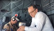 German Foreign Minister Heiko Maas sits in the C-160 Transall military plane at the airport in Baghdad, Iraq, June 8, 2019. REUTERS/Sabine Seibold