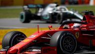 Sebastian Vettel of Germany driving the (5) Scuderia Ferrari SF90 leads Lewis Hamilton of Great Britain driving the (44) Mercedes AMG Petronas F1 Team Mercedes W10 on track during the F1 Grand Prix of Canada at Circuit Gilles Villeneuve on June 09, 2019 i