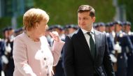 German Chancellor Angela Merkel and Ukrainian President Volodymyr Zelenskiy meet at the Chancellery in Berlin, Germany, June 18, 2019. REUTERS/Hannibal Hanschke