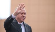Turkish President Recep Tayyip Erdogan greets the crowd as he attends Bahcelievler mass inauguration ceremony in Istanbul, Turkey on June 20, 2019. Emrah Yorulmaz - Anadolu