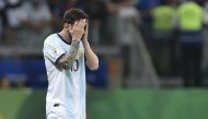 Argentina's Lionel messi gestures during the Copa America football tournament group match against Paraguay at the Mineirao Stadium in Belo Horizonte, Brazil, on June 19, 2019. / AFP / Douglas Magno 