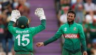 Bangladesh's Shakib Al Hasan and Mushfiqur Rahim celebrate taking the wicket of Afghanistan's Najibullah Zadran. Action Images via Reuters/John Sibley