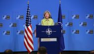 U.S. Permanent Representative to NATO, Kay Bailey Hutchison speaks during a press conference prior to the NATO Defence Ministers Meeting, that will be held tomorrow, in Brussels, Belgium on June 25, 2019. ( Dursun Aydemir - Anadolu Agency )