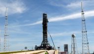 NASA's Space Launch System mobile launcher stands atop Launch Pad 39B for months of testing before it will launch the SLS rocket and Orion spacecraft on mission Artemis 1 at the Kennedy Space Center in Cape Canaveral, Florida, U.S., July 1, 2019. REUTERS/