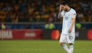Lionel Messi of Argentina gestures during the Conmebol America Cup Brazil 2019 match between Brazil and Argentina at Governador Magalhaes Pinto Stadium on July 2, in Belo Horizonte, Brazil. (Marcello Zambrana - Anadolu Agency)