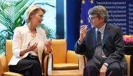  German Defence Minister and newly-appointed EU commission Ursula von der Leyen (L) meets President of the European Parliament David-Maria Sassoli during the first plenary session of the newly elected European Assembly at the European Parliament on July 0