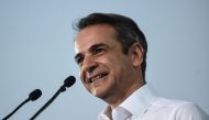 Greece's opposition party New Democracy leader Kyriakos Mitsotakis addresses a pre-election rally in Athens on July 4, 2019, three days ahead of general elections. AFP / Angelos Tzortzinis
 
