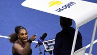Serena Williams yells at chair umpire Carlos Ramos in the women's final against Naomi Osaka on day thirteen of the 2018 U.S. Open tennis tournament at USTA Billie Jean King National Tennis Center, September 8, 2018. Danielle Parhizkaran-USA TODAY SPORTS