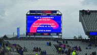 Information board tells that play has been suspsnded for the day in the 2019 Cricket World Cup first semi-final between India and New Zealand at Old Trafford in Manchester, northwest England, on July 9, 2019. AFP / Paul Ellis