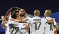 Algeria's forward Riyad Mahrez (4th-L) celebrates after scoring a goal during the 2019 Africa Cup of Nations (CAN) Round of 16 football match between Algeria and Guinea at the 30 June Stadium in the Egyptian capital Cairo on July 7, 2019. AFP / Khaled Des