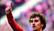 In this file photo taken on February 09, 2019 Atletico Madrid's French forward Antoine Griezmann celebrates after scoring during the Spanish league football match Club Atletico de Madrid against Real Madrid CF at the Wanda Metropolitano stadium in Madrid.