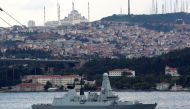 British Royal Navy destroyer HMS Duncan (D37) sails in the Bosphorus, on its way to the Mediterranean Sea, in Istanbul, Turkey, July 12, 2019. Reuters/Murad Sezer 

