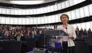 Former German Defence Minister and newly-appointed EU commission Ursula von der Leyen delivers a speech during her statement for her candidacy for President of the Commission at the European Parliament on July 16, 2019 in Strasbourg, eastern France. AFP /