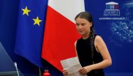 Swedish environmental activist Greta Thunberg attends a debate with French parliament members at the National Assembly in Paris, France, July 23, 2019. (REUTERS/Philippe Wojazer)