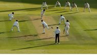 Ireland's Tim Murtagh bowls the final ball of the day Action Images via Reuters/Andrew Boyers