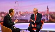 Ireland's Tanaiste and Minister of Foreign Affairs Simon Coveney appears on BBC TV's The Andrew Marr Show in London, Britain, July 21, 2019. (Jeff Overs/BBC/Handout via REUTERS)