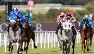 Jockey Maxime Guyon and Ebraz (left) on their way to win the Qatar International Stakes at the Qatar Goodwood Festival, yesterday.