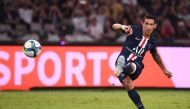 Paris Saint-Germain's Argentinian forward Angel Di Maria scores a goal during the French Trophy of Champions football match between Paris Saint-Germain (PSG) and Rennes (SRFC) at the Shenzhen Universiade stadium in Shenzhen on August 3, 2019. / AFP / FRAN