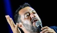 Far-right Interior Minister Matteo Salvini delivers a speech during his electoral tour on August 9, 2019 in Mola di Bari, south of Italy.   AFP / Alberto PIZZOLI