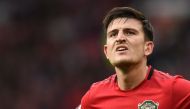 Manchester United's English defender Harry Maguire reacts to their win at the final whistle in the English Premier League football match between Manchester United and Chelsea at Old Trafford in Manchester, north west England, on August 11, 2019.   AFP / O