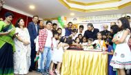 Ambassador P Kumaran, along with children, cutting a ceremonial cake to mark the Indian Independence Day at the Indian Cultural Center in Doha yesterday. Pics: Salim Matramkot/The Peninsula 